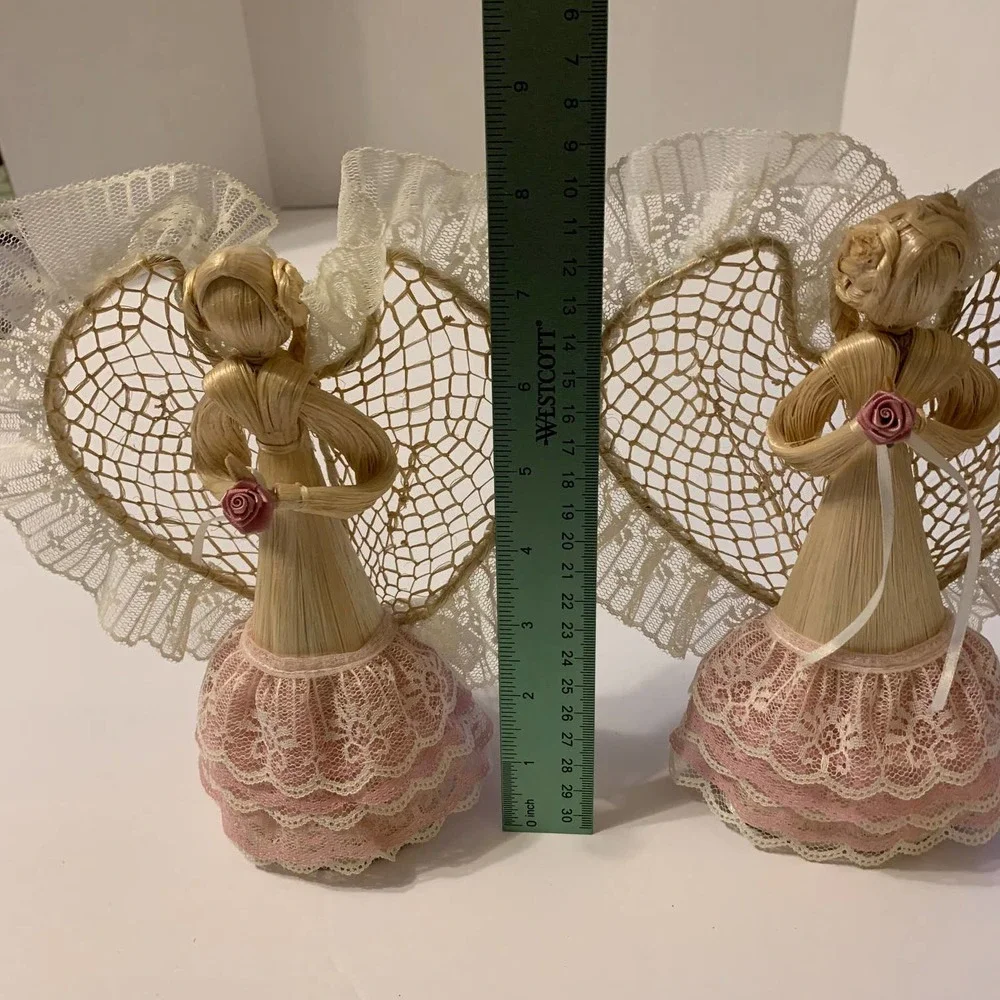 Vintage Corn Silk Angels Dolls Tree Toppers Set‎ of 2